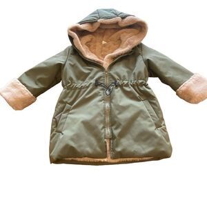 Khaki Teddy Lined Drawstring Waist Winter Coat Size 5